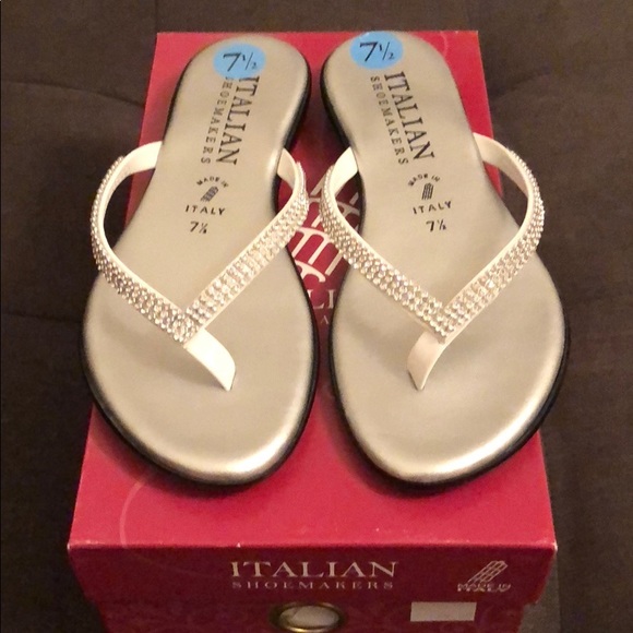 silver embellished flip flops